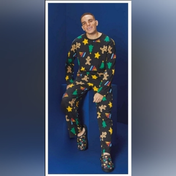 ALDI GEAR CHRISTMAS 2024 Men's L 2pc Cotton Blend Gingerbread Man Pajama Style 2 - Picture 2 of 12